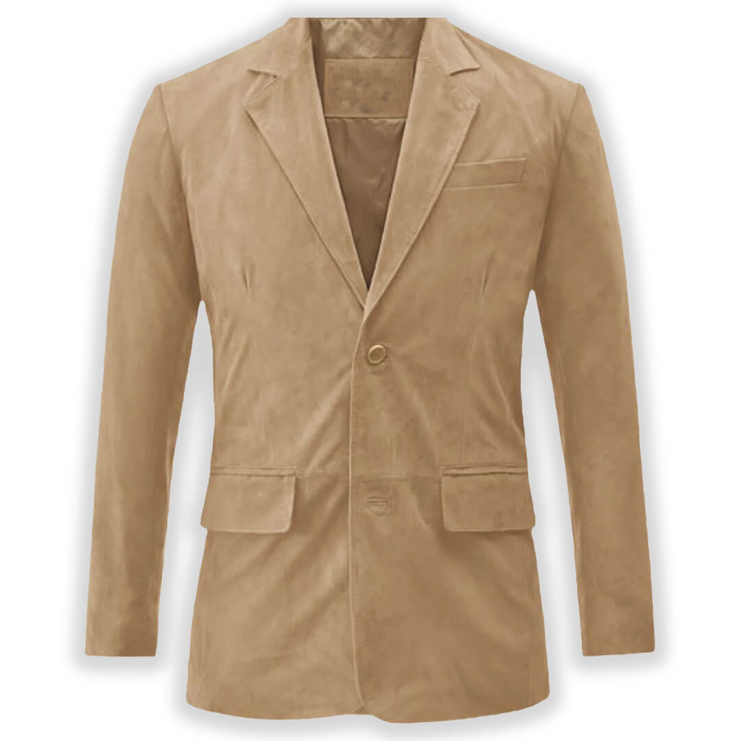 David Beige Suede Leather Blazer - Leather Jacketss