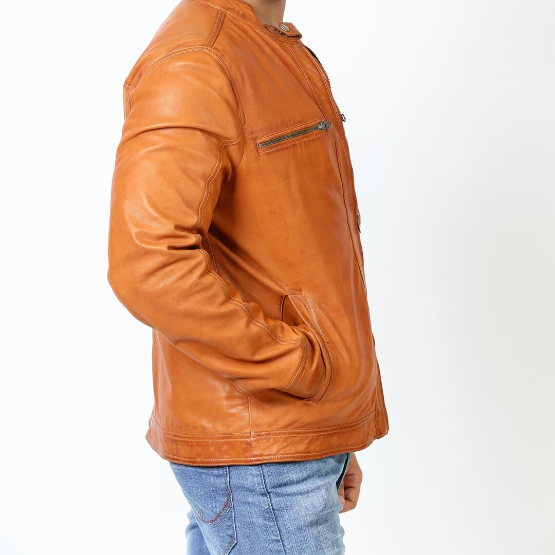 John Tan Leather Racer Jacket - Leather Jacketss