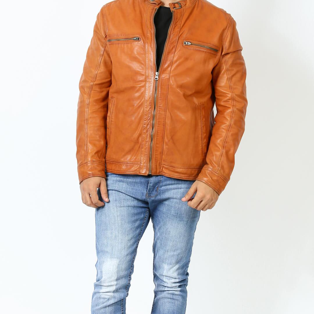 John Tan Leather Racer Jacket - Leather Jacketss