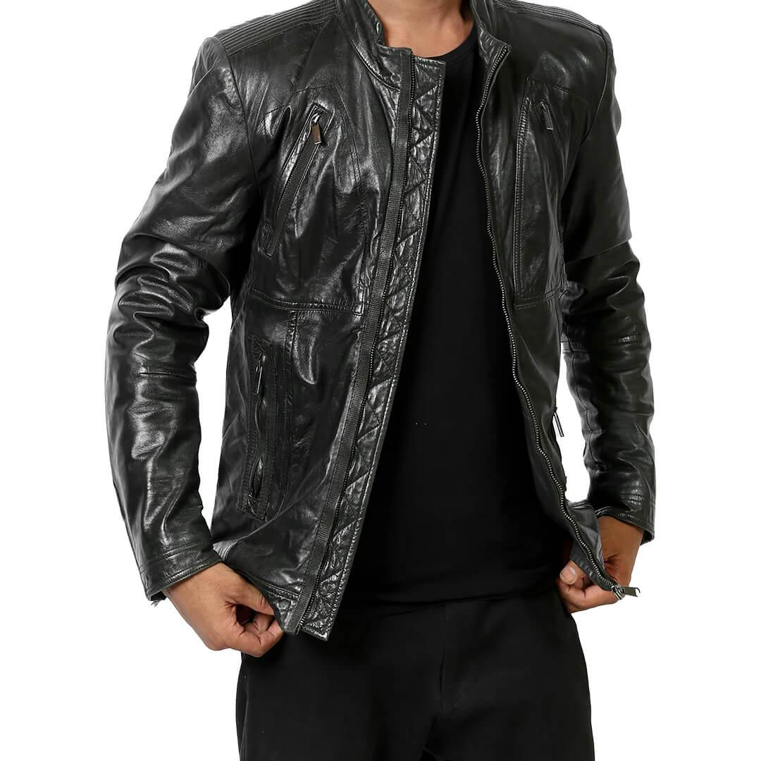 Alberto Black Leather Moto Jacket - Leather Jacketss