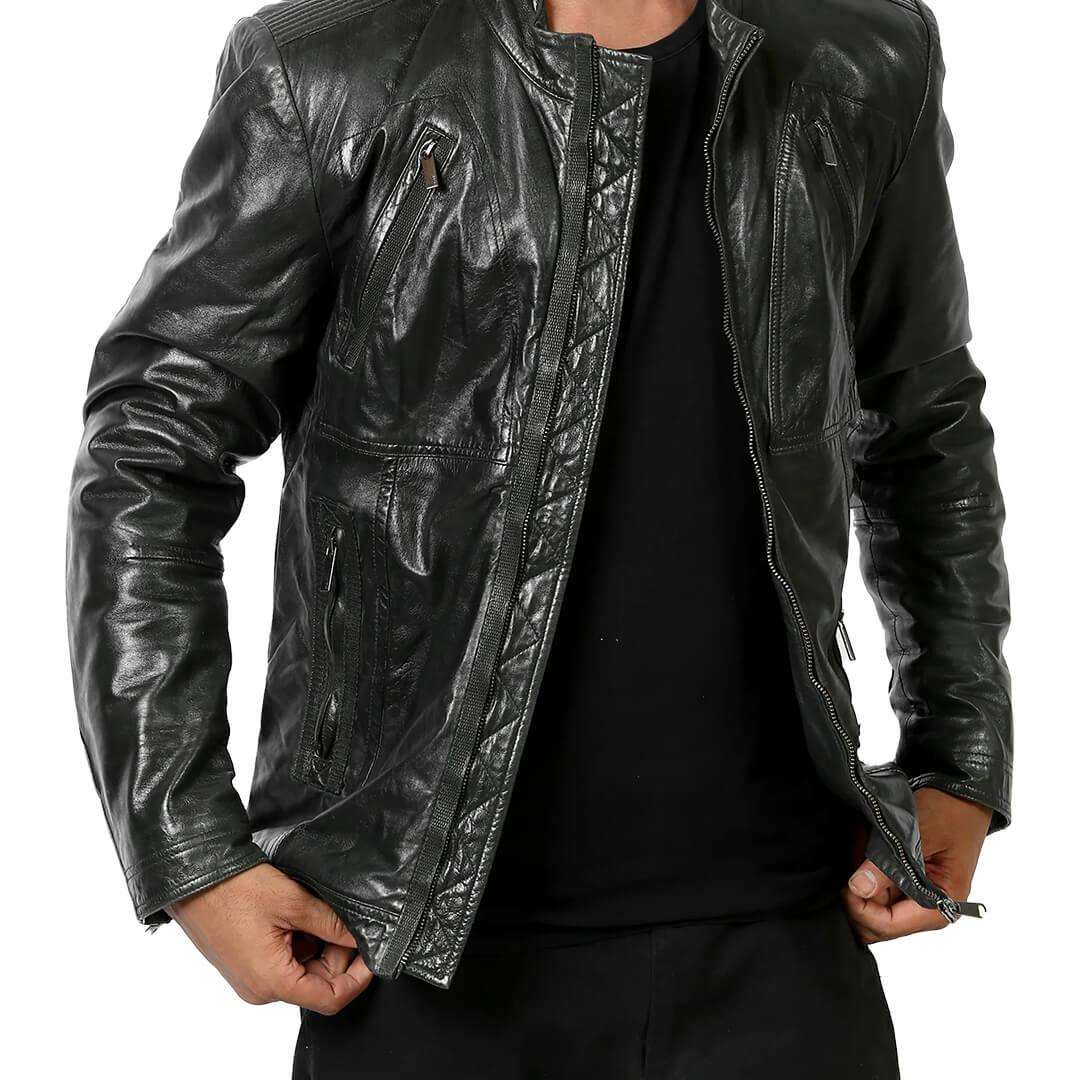 Alberto Black Leather Moto Jacket - Leather Jacketss