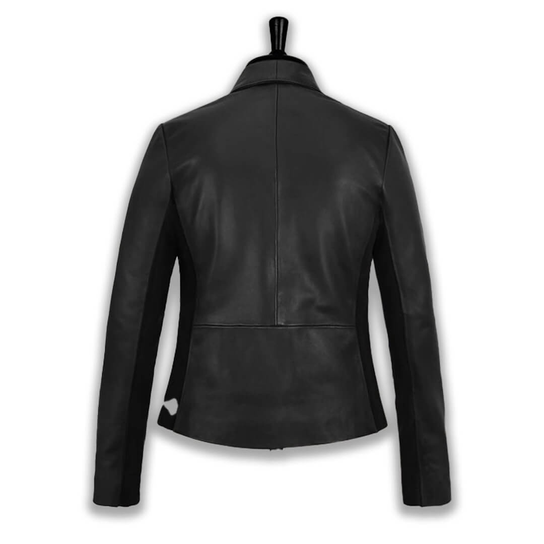 Emily Black Stretch Cropped Leather Blazer - Leather Jacketss