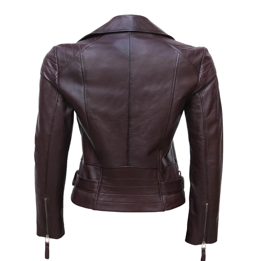 Nina Burgundy Motorcycle Leather Jacket - Leather Jacketss