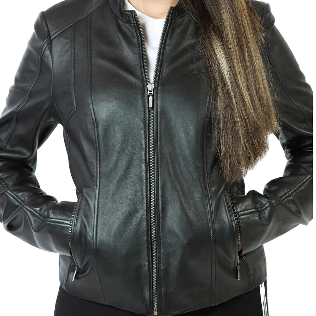 Stella Black Leather Biker Jacket with Zipper Cuffs - Leather Jacketss