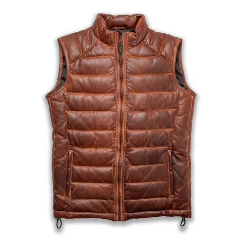 Theodore Brown Leather Down Puffer Vest - Leather Jacketss