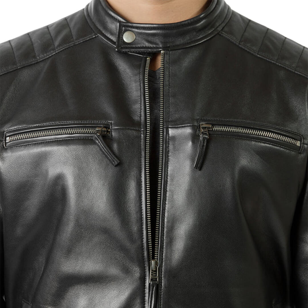 Oscar Black Leather Racer Jacket - Leather Jacketss