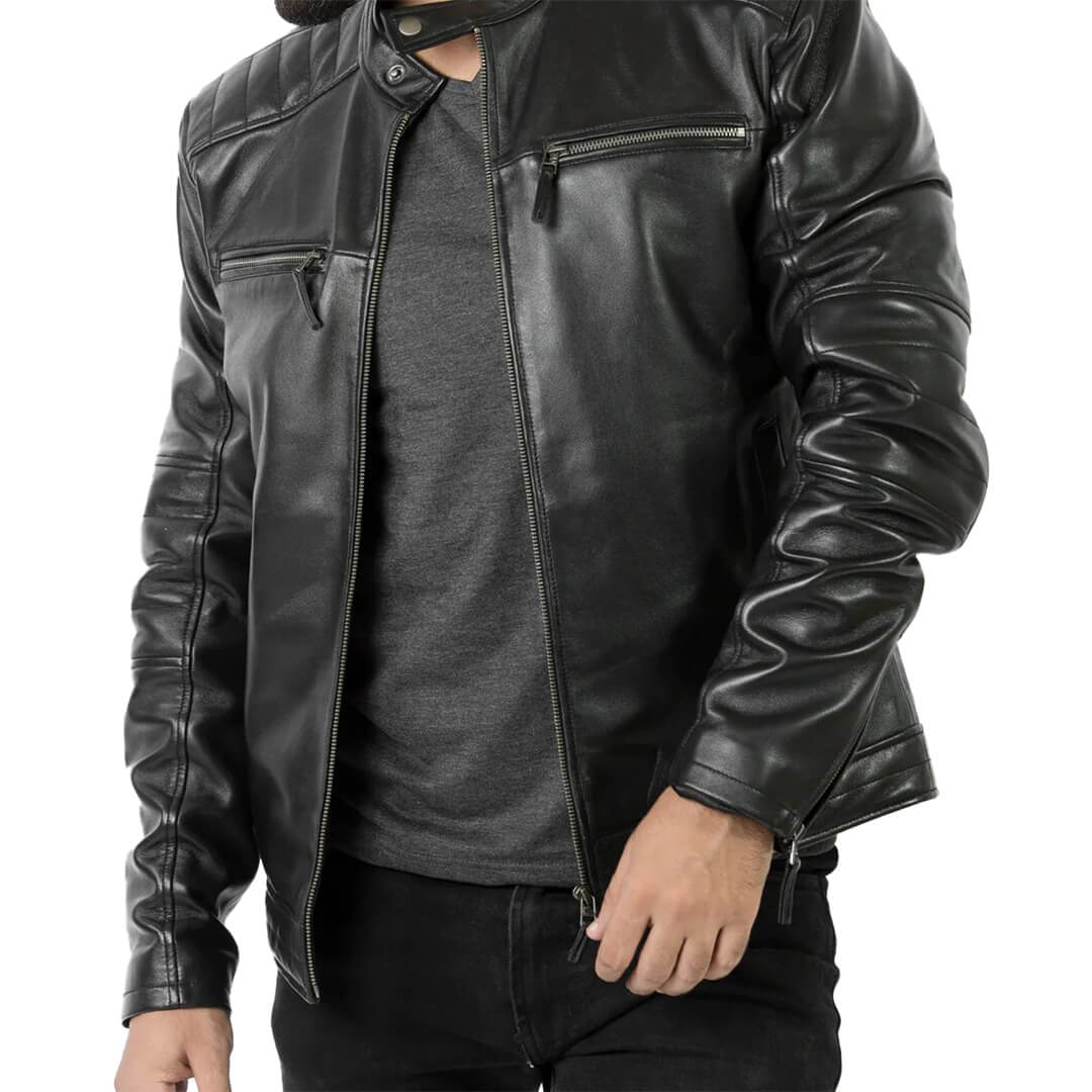 Oscar Black Leather Racer Jacket - Leather Jacketss