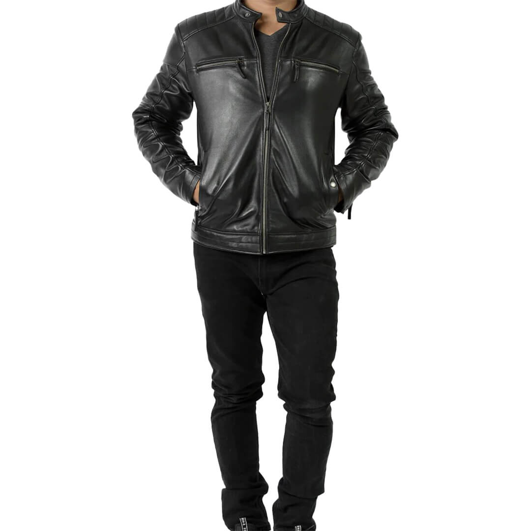 Oscar Black Leather Racer Jacket - Leather Jacketss