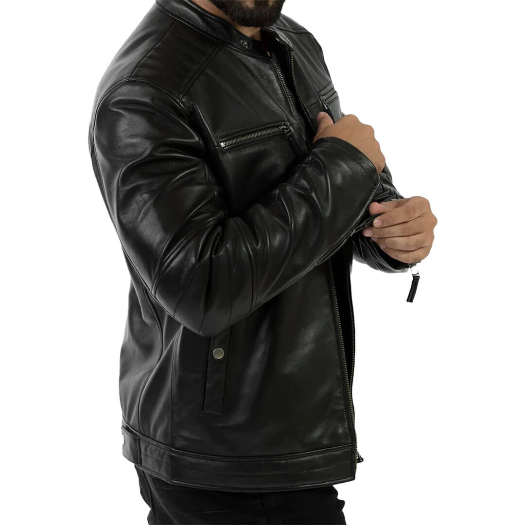 Oscar Black Leather Racer Jacket - Leather Jacketss