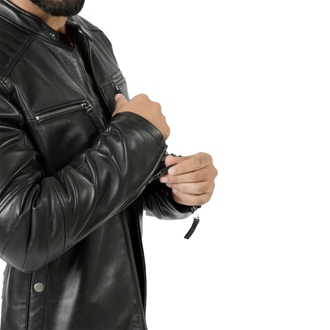 Oscar Black Leather Racer Jacket - Leather Jacketss