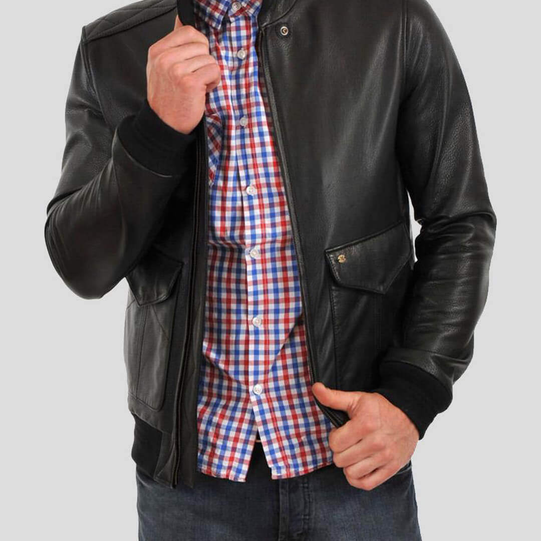 David Black Leather Bomber Jacket - Leather Jacketss