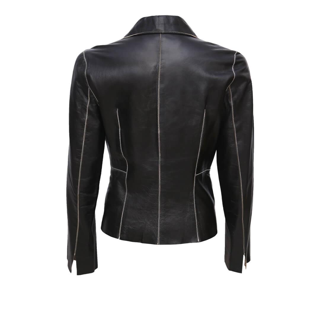 Petria Black Single-Button Leather Blazer - Leather Jacketss