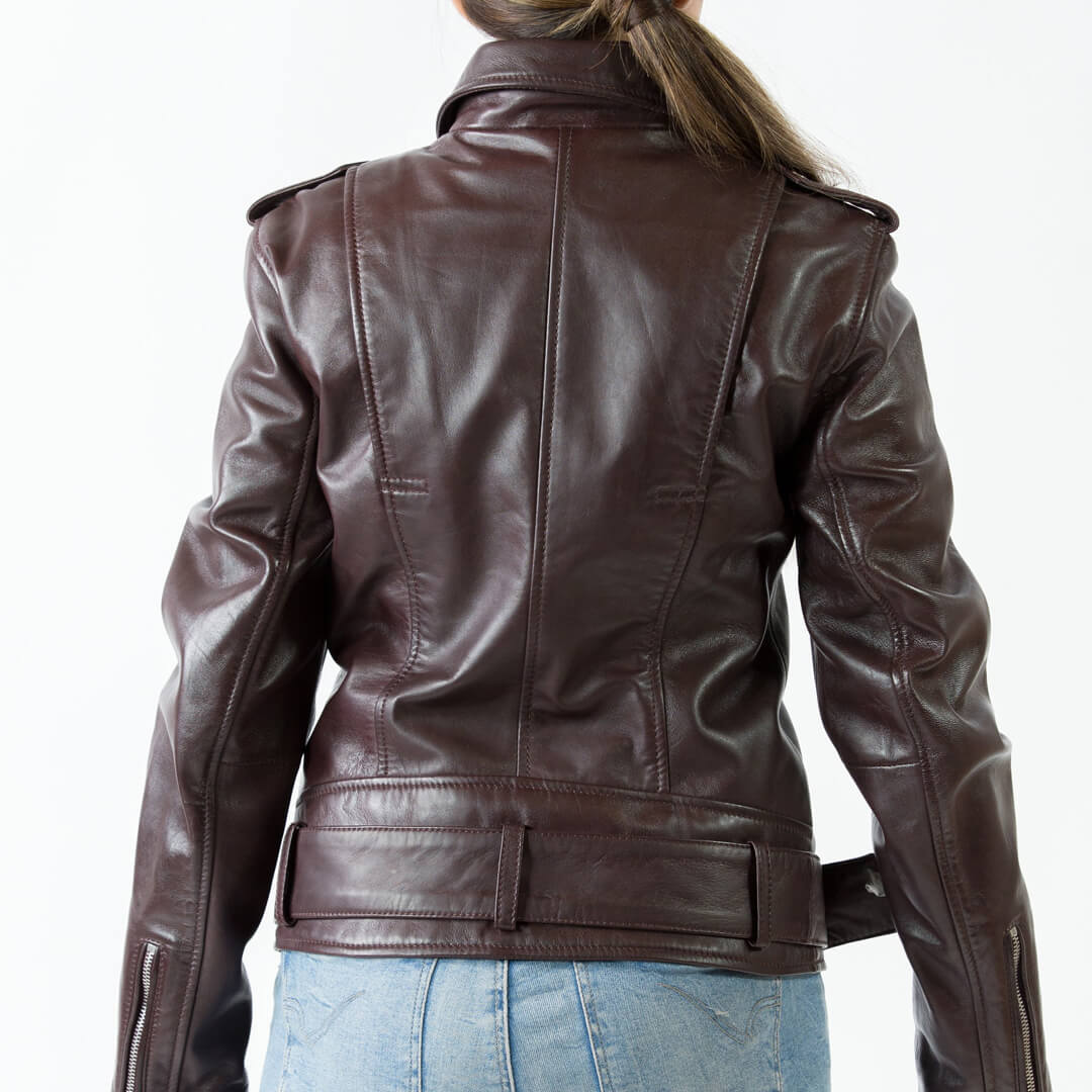 Pia Belted Motorcycle Burgundy Leather Jacket - Leather Jacketss