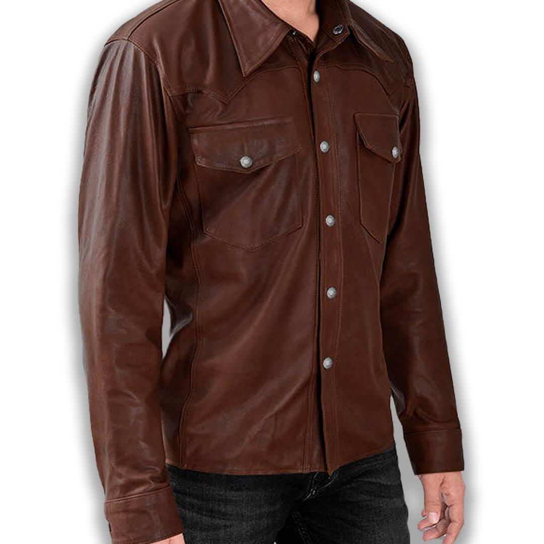 Harry Brown Leather Shirt Jacket - Leather Jacketss