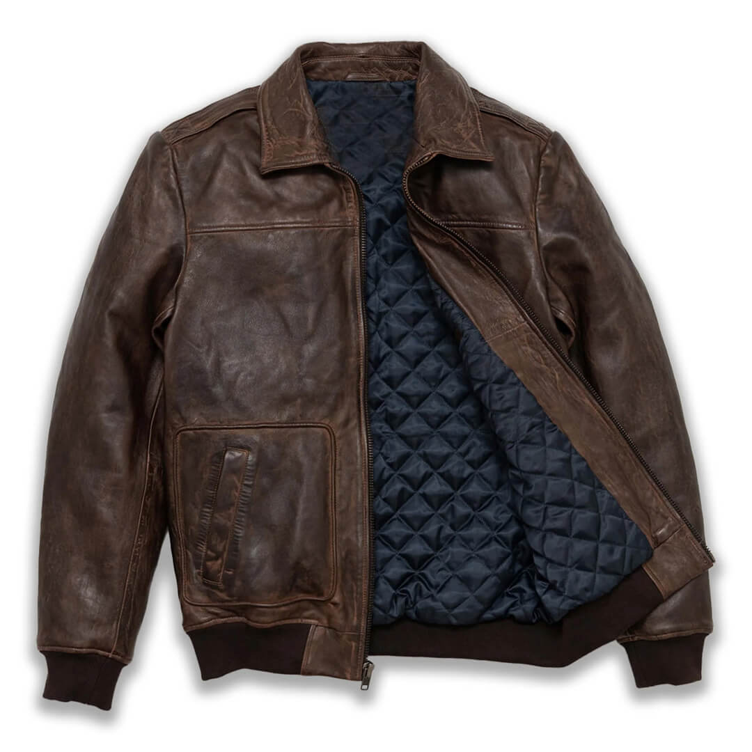 James Distressed Brown Leather Bomber Jacket - Leather Jacketss