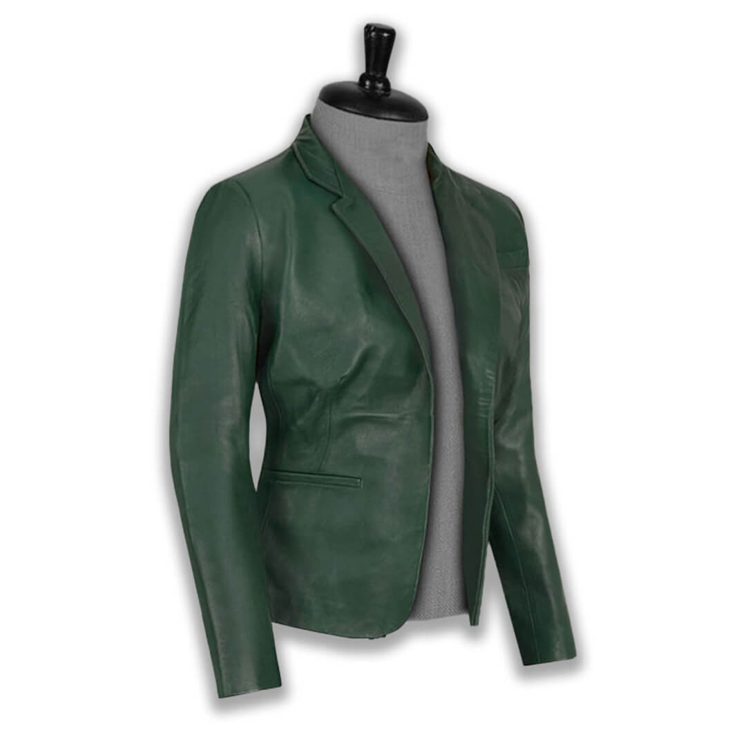 Charlotte Green Leather Blazer - Leather Jacketss