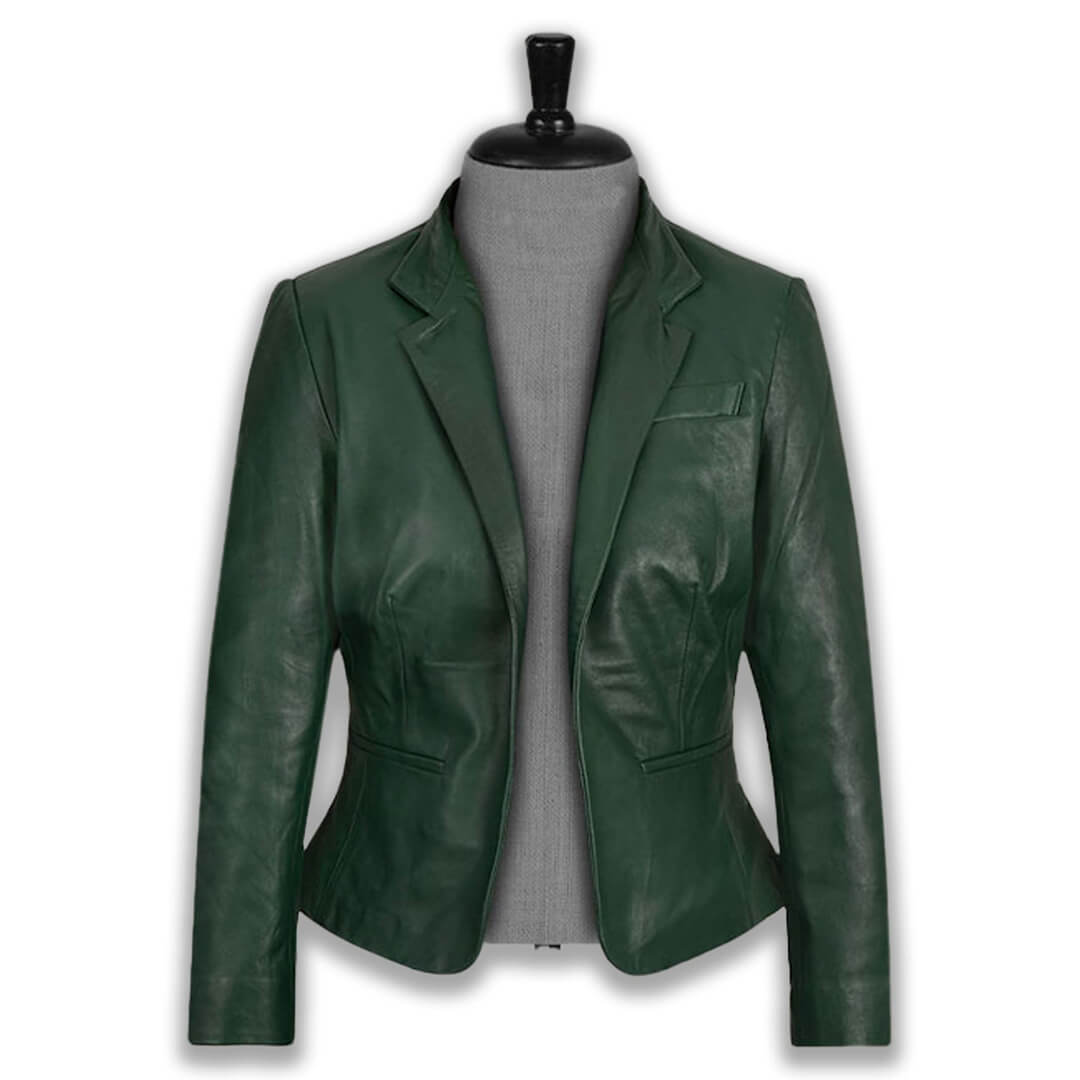 Charlotte Green Leather Blazer - Leather Jacketss