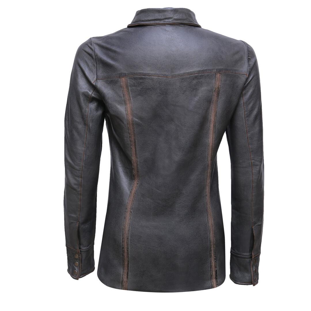 Rita Steel Grey Leather Shirt Jacket - Leather Jacketss