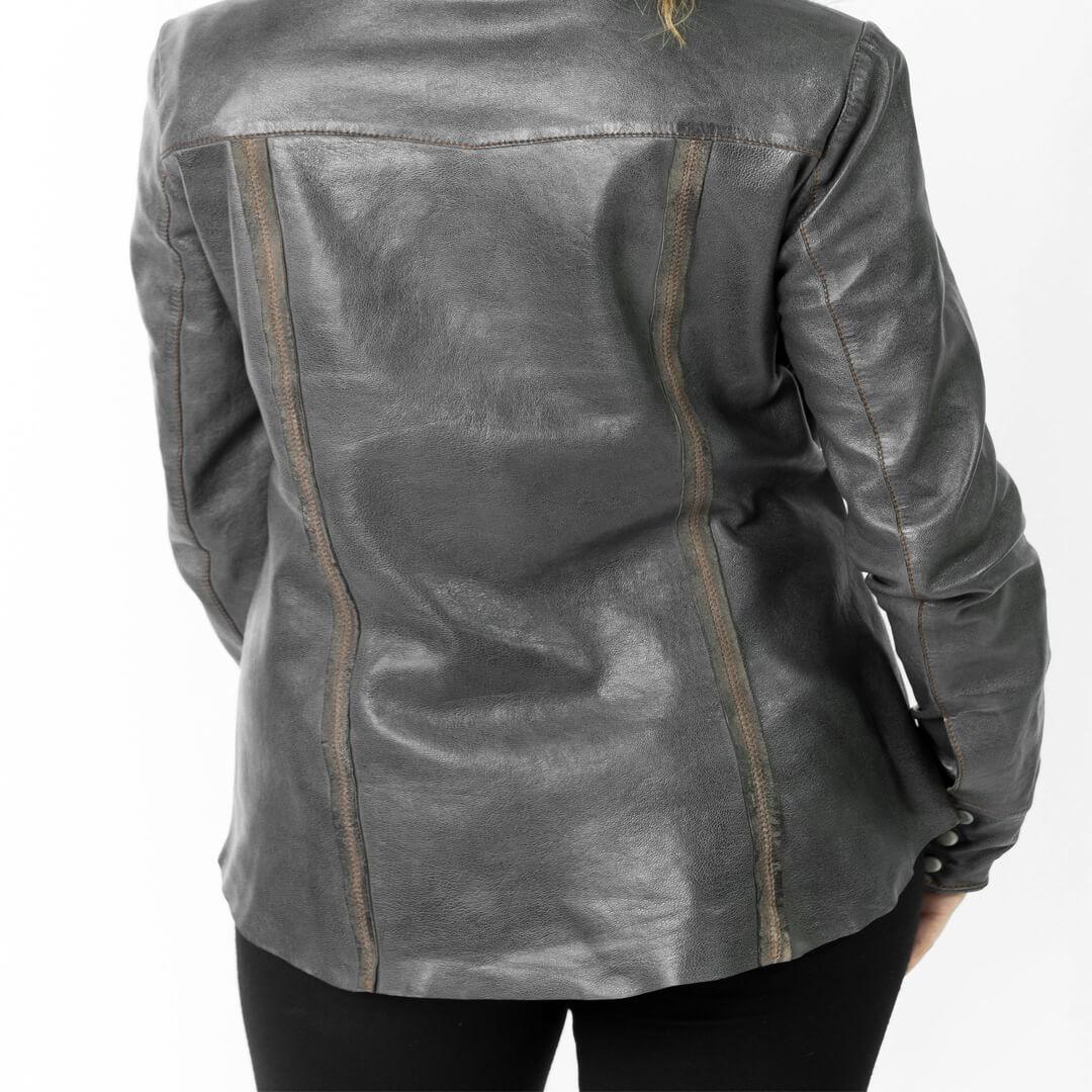 Rita Steel Grey Leather Shirt Jacket - Leather Jacketss