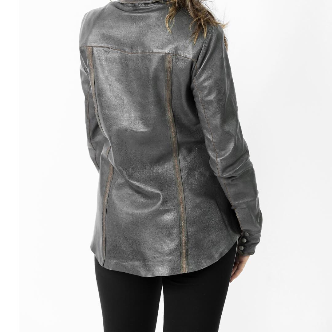 Rita Steel Grey Leather Shirt Jacket - Leather Jacketss