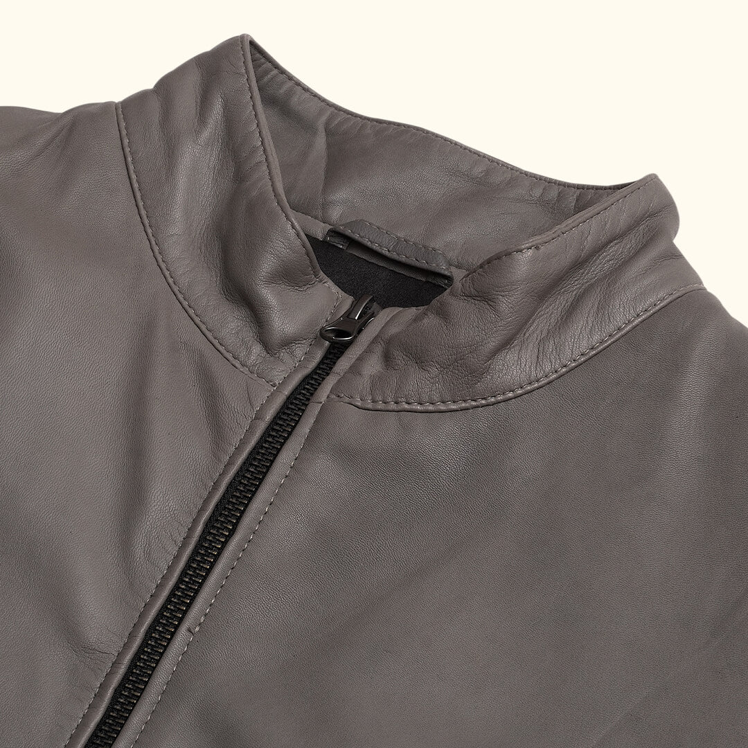 Robert Grey Leather Bomber Jacket - Leather Jacketss