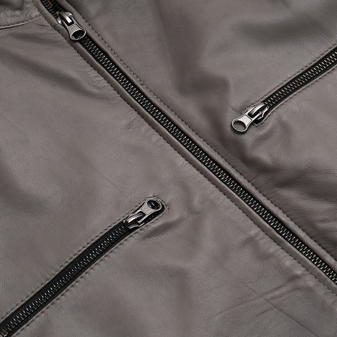 Robert Grey Leather Bomber Jacket - Leather Jacketss