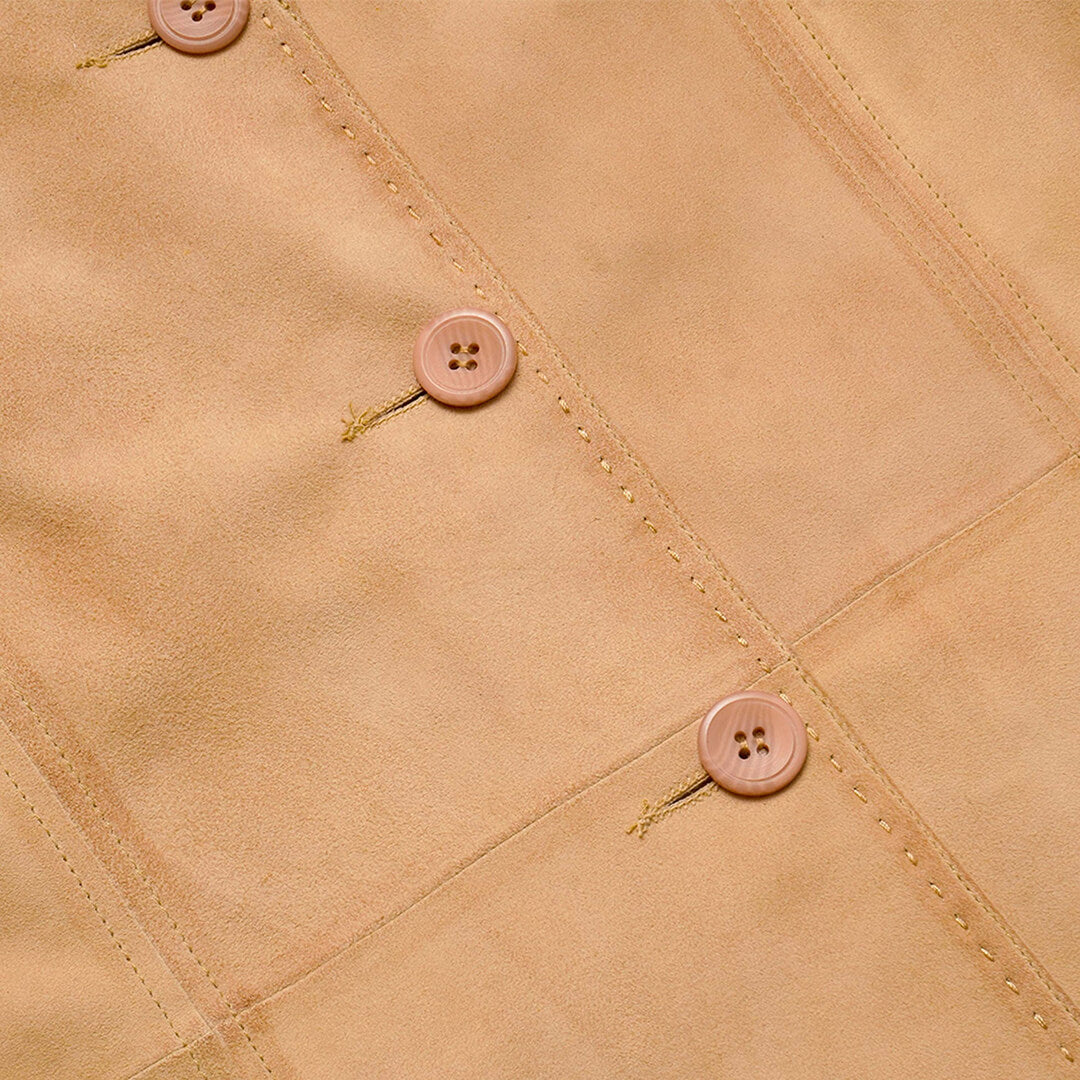 Emilia Beige Suede Leather Scurf Blazer - Leather Jacketss