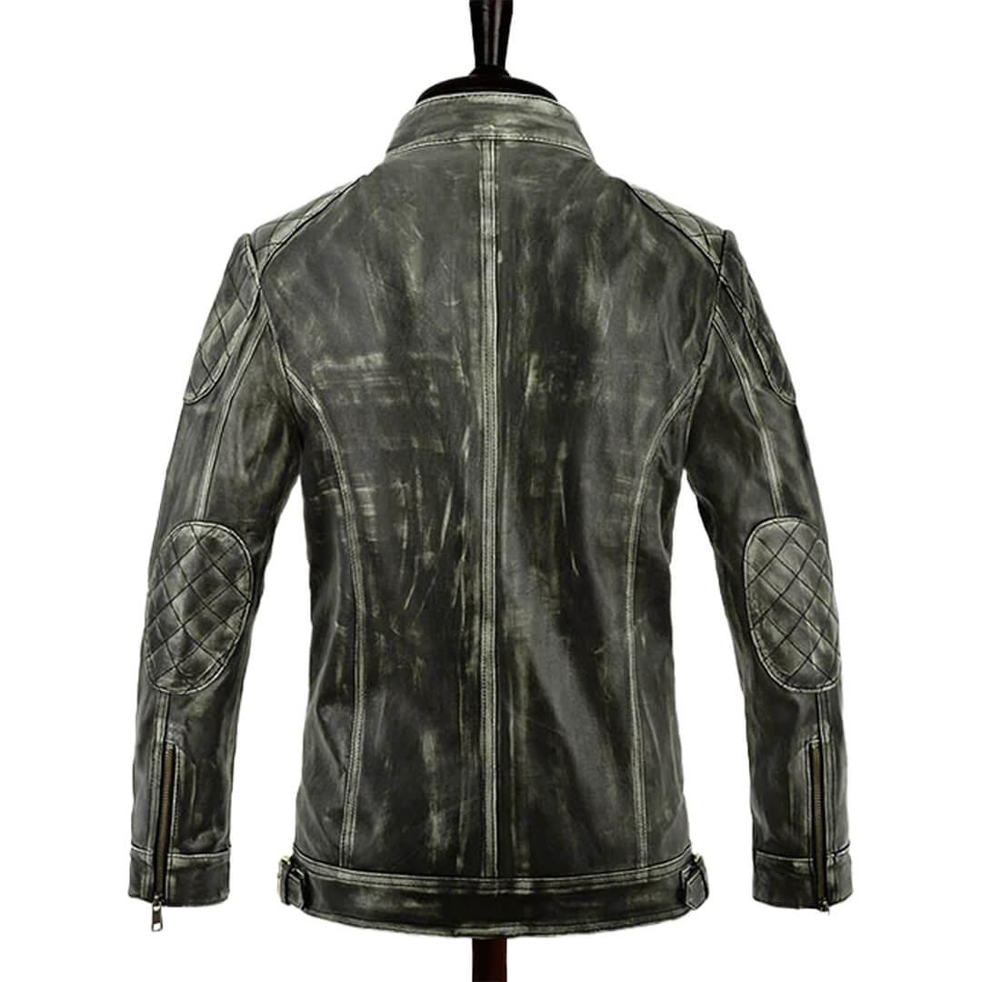 Paul Charcoal Distressed Leather Racer Jacket - Leather Jacketss