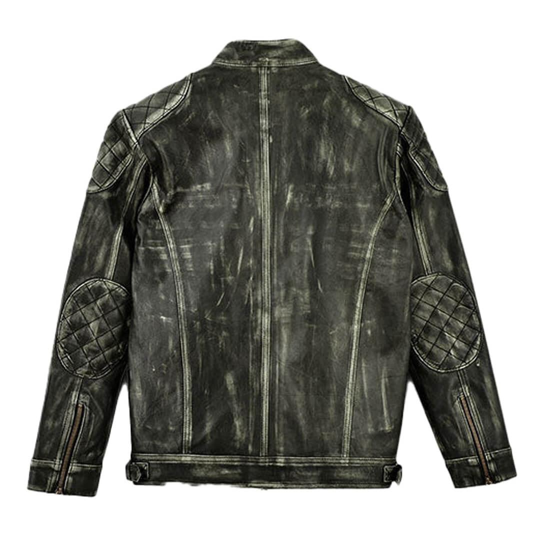 Paul Charcoal Distressed Leather Racer Jacket - Leather Jacketss