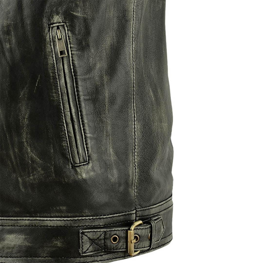 Paul Charcoal Distressed Leather Racer Jacket - Leather Jacketss