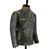Paul Charcoal Distressed Leather Racer Jacket - Leather Jacketss