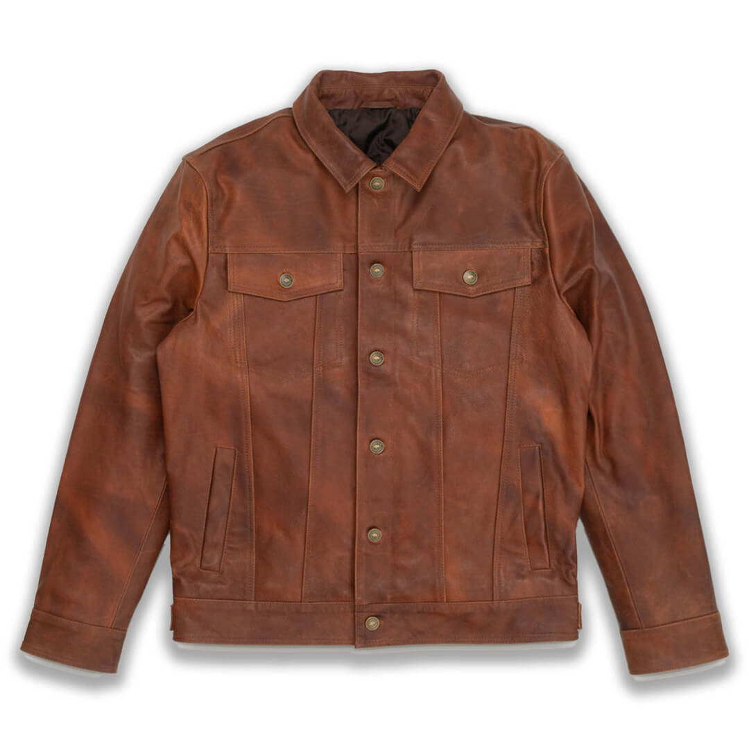 Mateo Vintage Brown Leather Trucker Jacket - Leather Jacketss