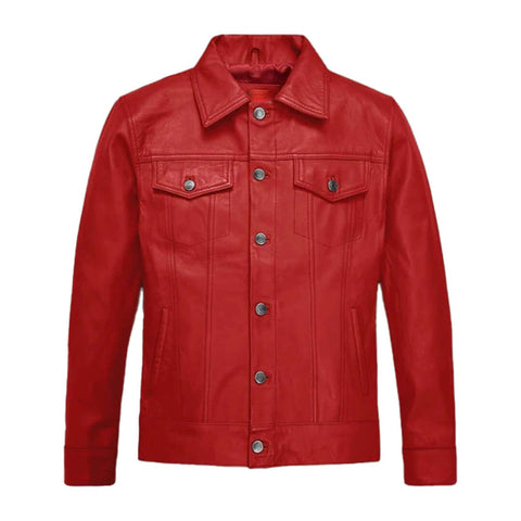 Supreme Trucker Red Leather Jacket - Leather Jacketss