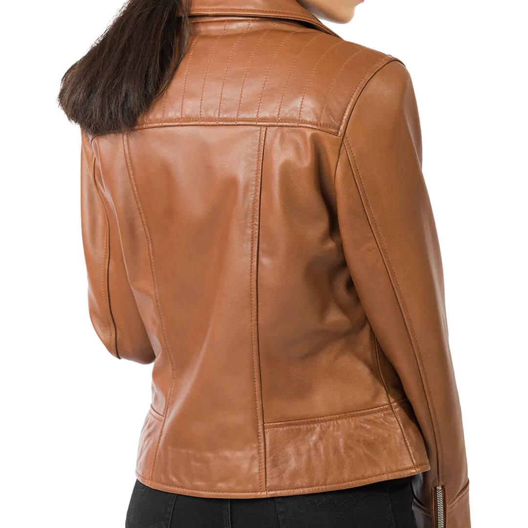 Britta Brown Leather Biker Jacket - Leather Jacketss