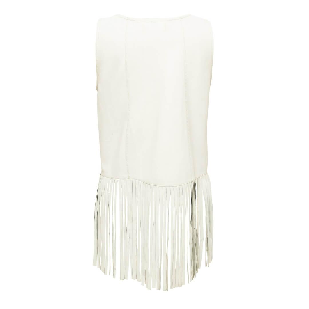 Barbra White Fringed Sleeveless Leather Top Shirt - Leather Jacketss