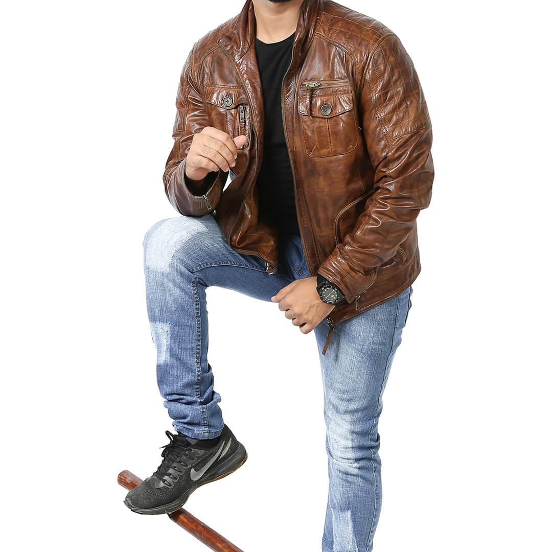 William Distressed Brown Leather Jacket - Leather Jacketss