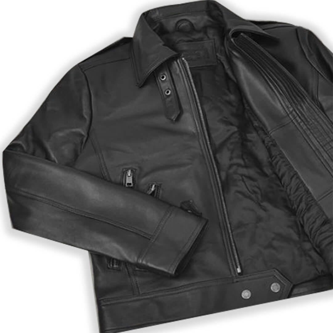 Scott Black Belted Leather Bomber Jacket - Leather Jacketss