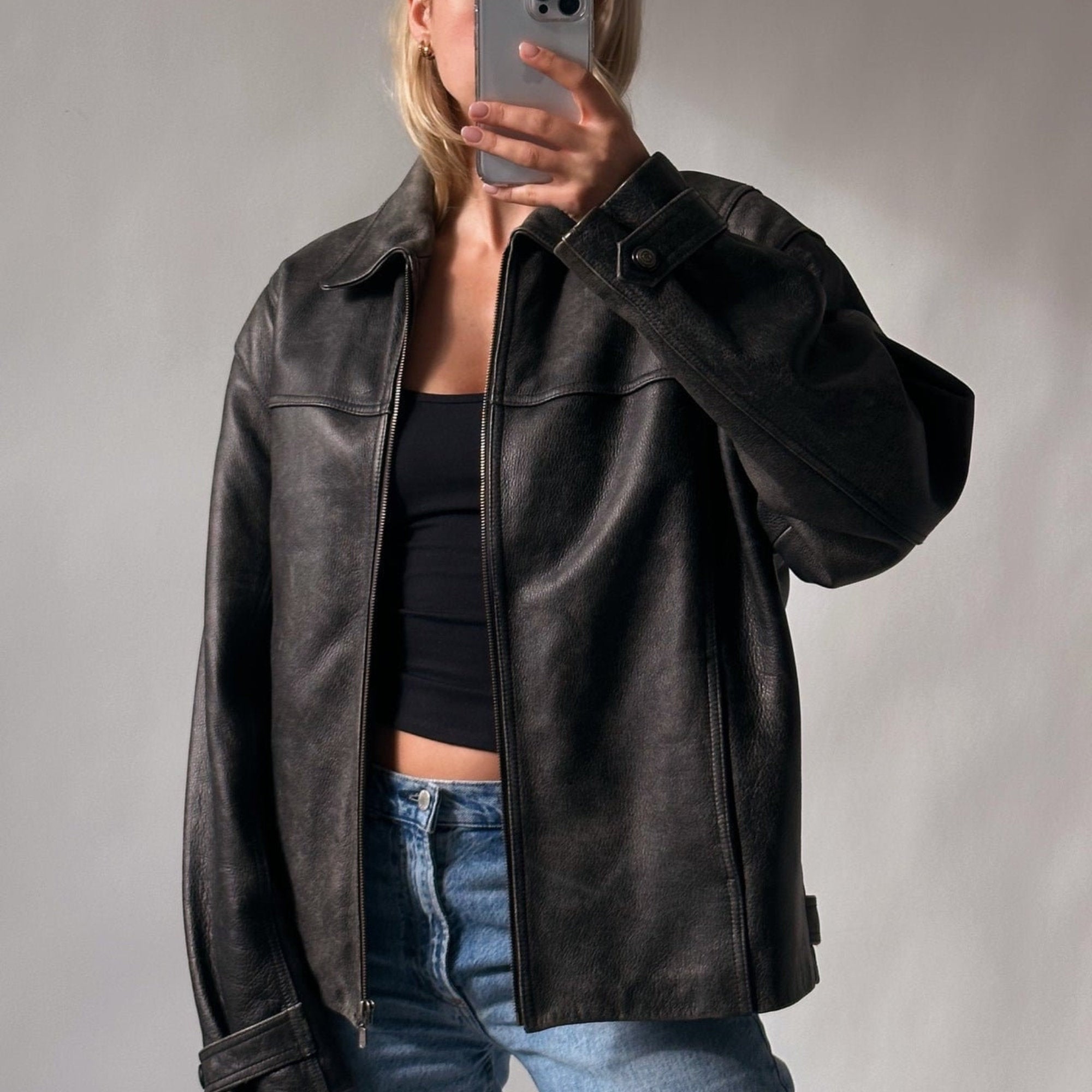 90's Womens Vintage Oversized Straight Jacket, ladies leather jacket, ladies biker jacket, bomber jacket, valentines day gift - Leather Jacketss