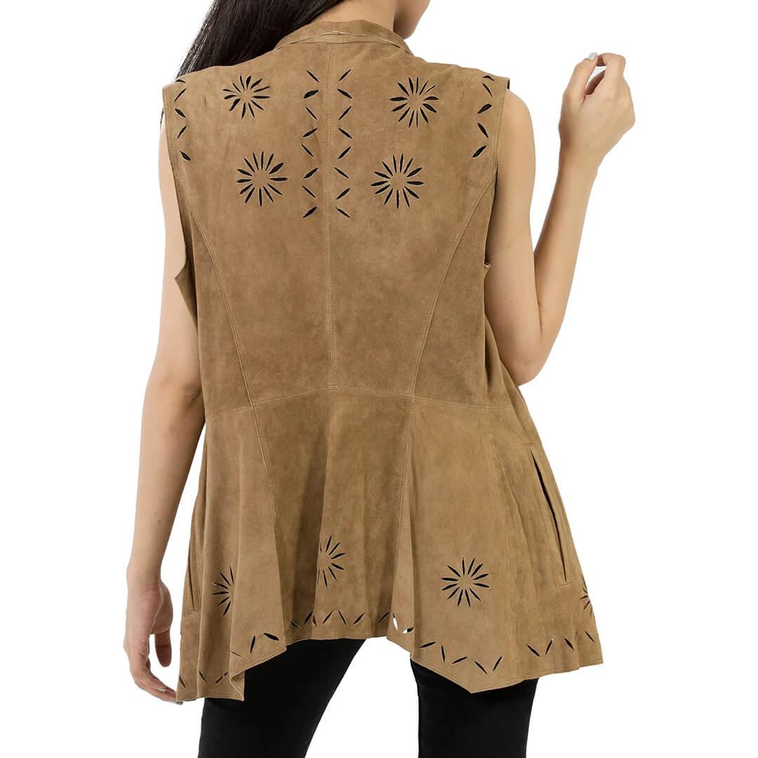 Stella Suede Brown Leather Vest - Leather Jacketss