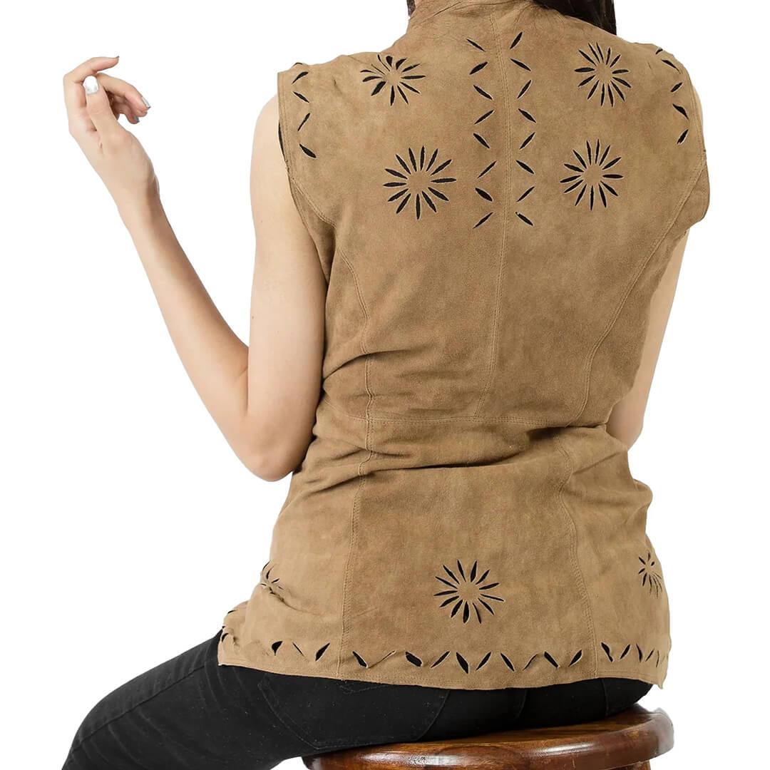 Stella Suede Brown Leather Vest - Leather Jacketss