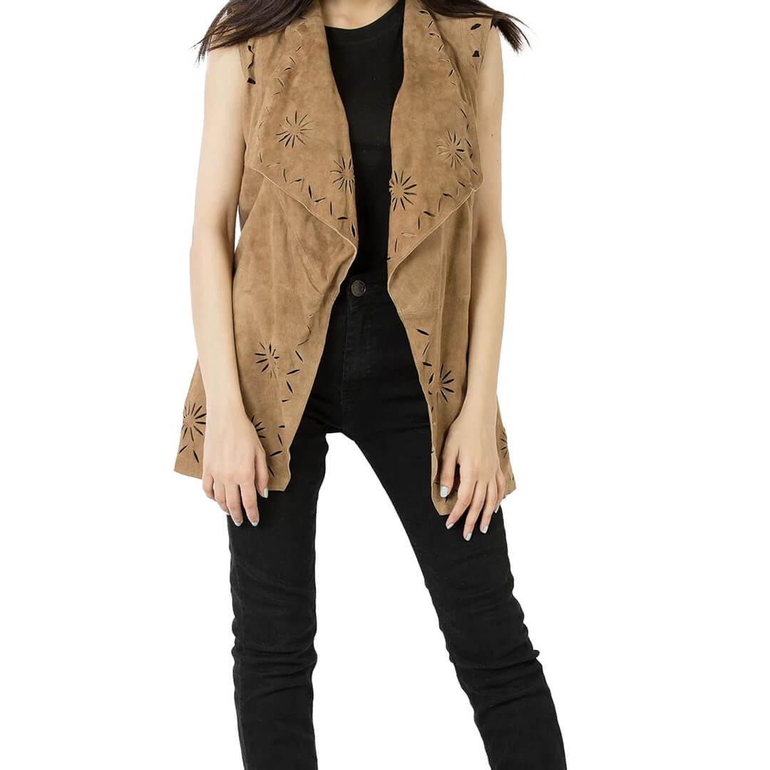 Stella Suede Brown Leather Vest - Leather Jacketss