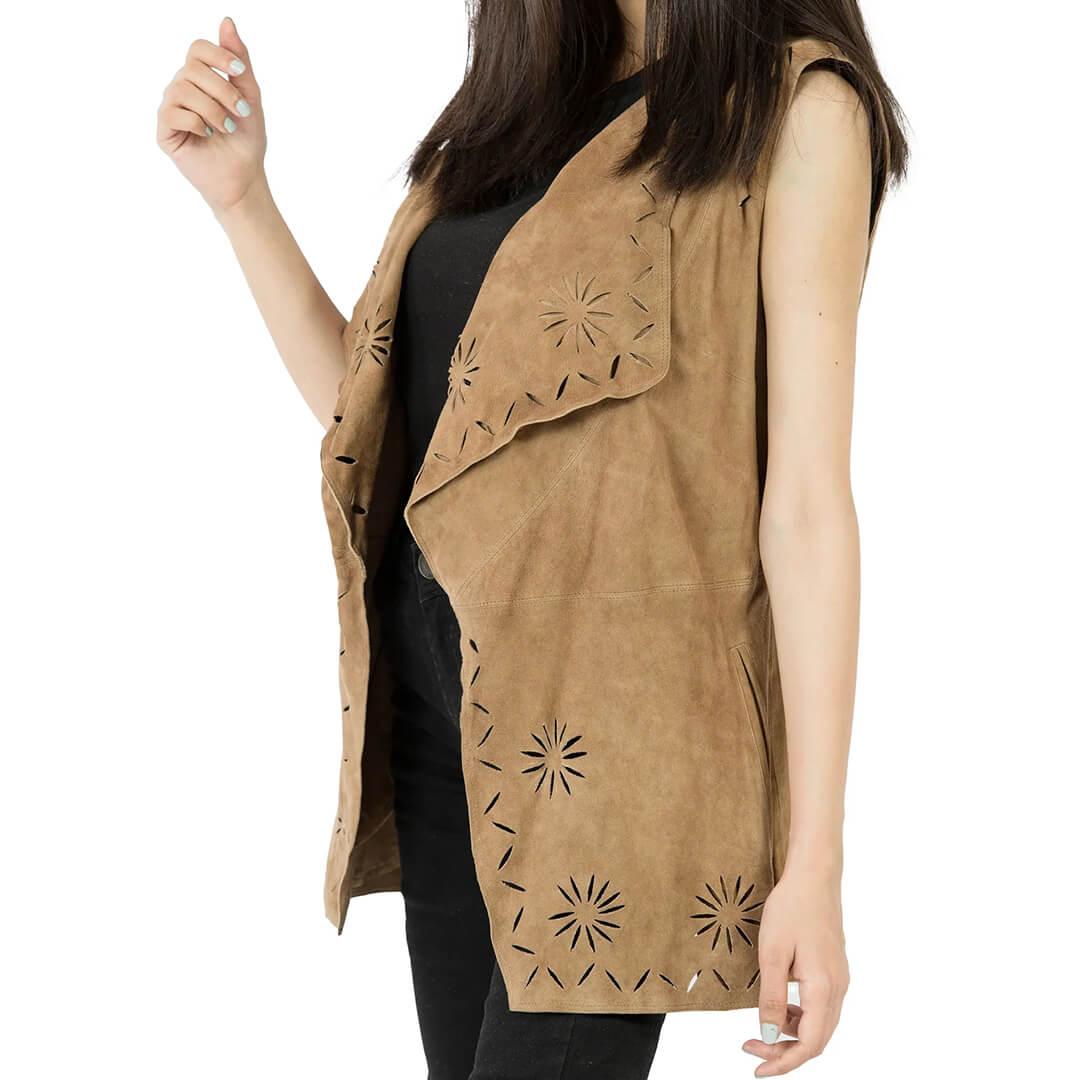 Stella Suede Brown Leather Vest - Leather Jacketss