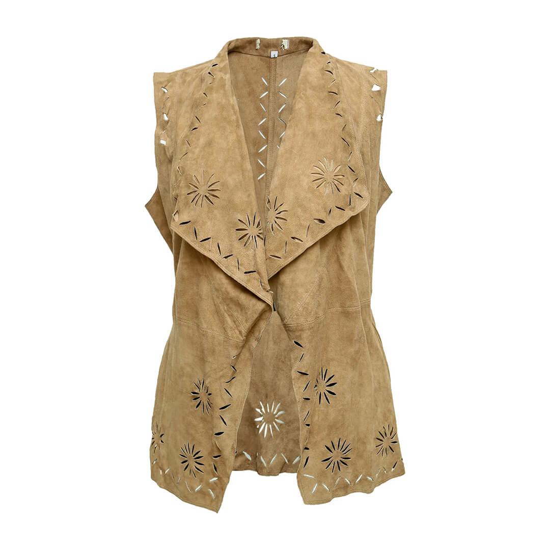 Stella Suede Brown Leather Vest - Leather Jacketss