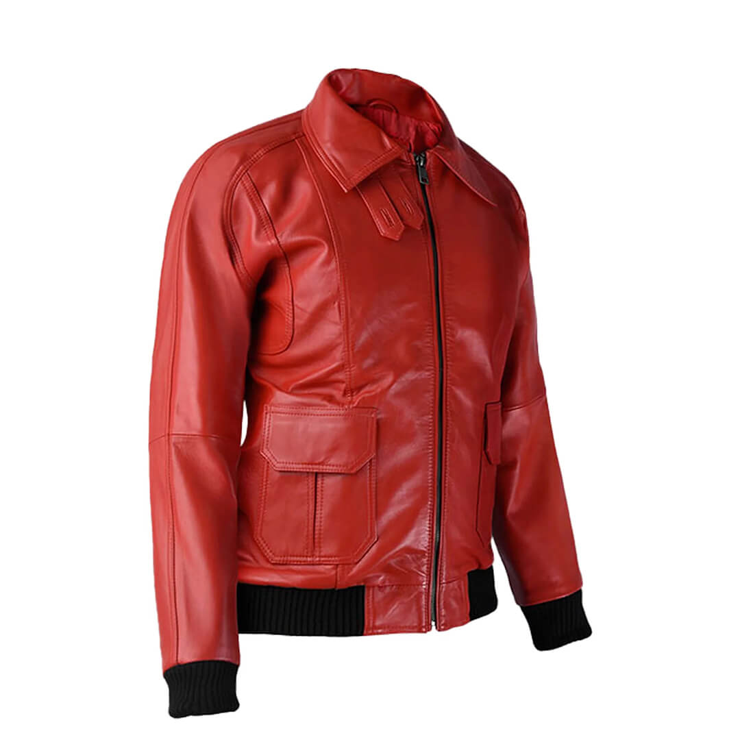 Alberto Red Leather Bomber Jacket - Leather Jacketss